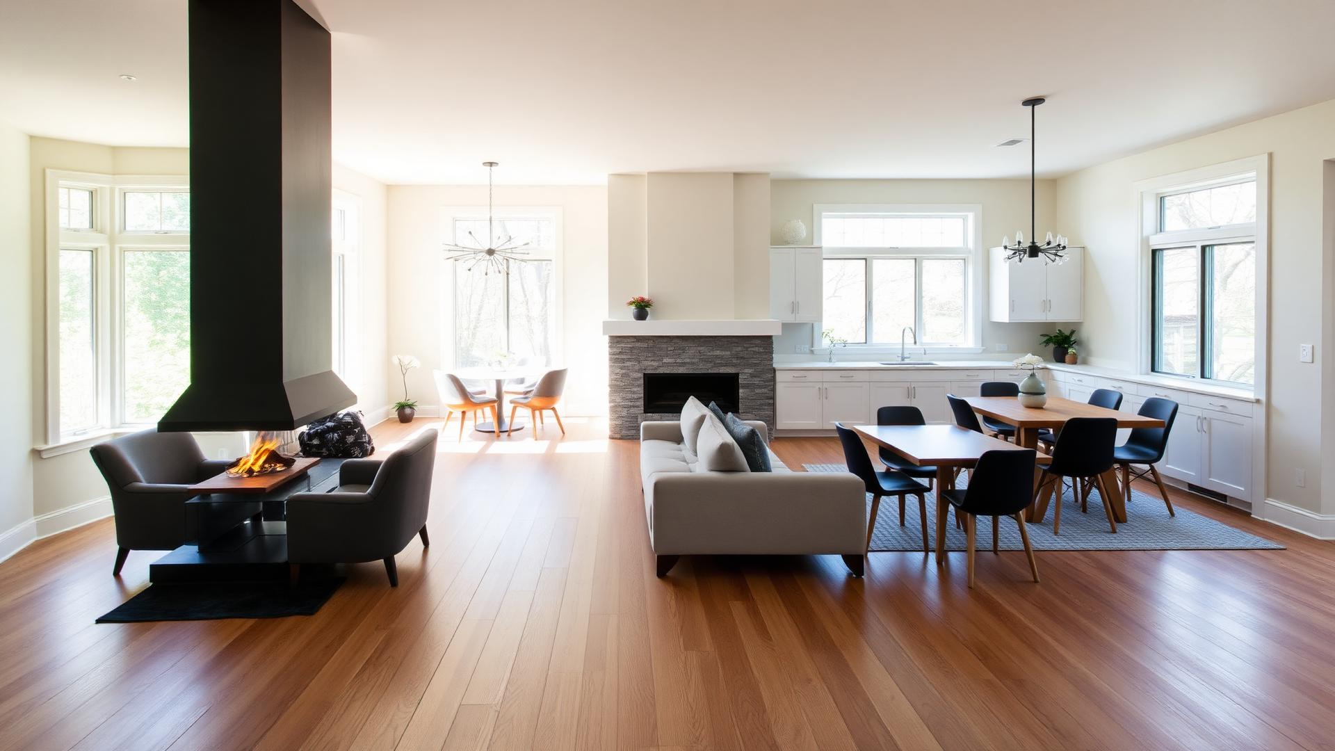 Open-concept living and kitchen space after a full home renovation in Toronto